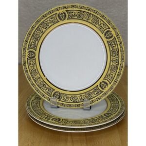 Golden Damask 7.5" Salad Plates Gold Floral Border Porcelain Japan Set 3 China